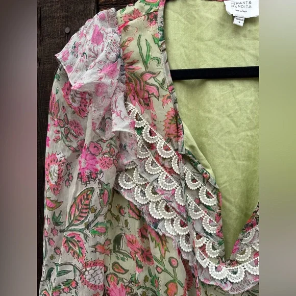 HEMANT & NANDITA Nora Romper in Viscose Paisley Print Long Sleeve Lace Detail - Picture 15 of 16